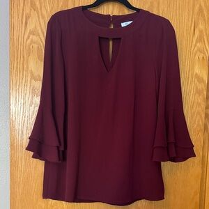 She + Sky Burgundy Blouse with Bell Sleeves